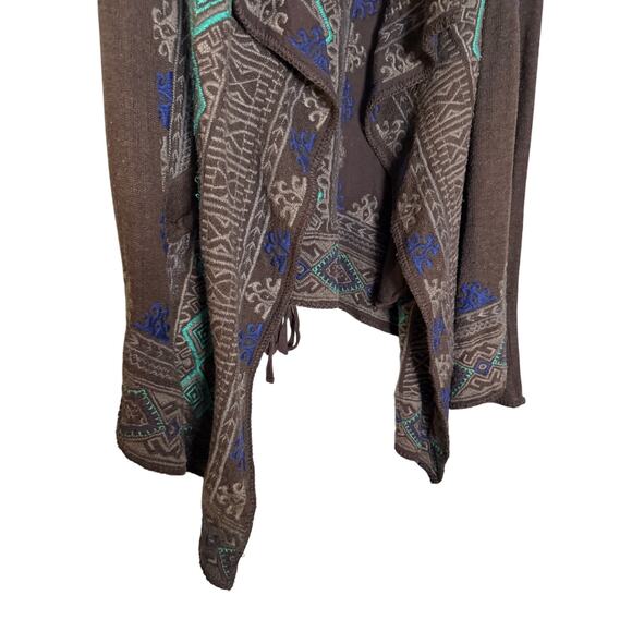 Biya Johnny Was black blue embroidered drapery Aztec print cardigan sweater - Picture 4 of 8